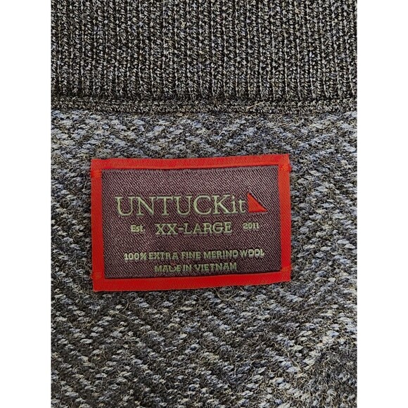 UNTUCKit Sweater Men's 2XL Blue 1/4 Zip 100% Extra Fine Merino Wool Herringbone - Picture 4 of 6